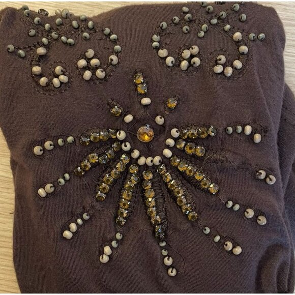 Brown Sleeveless V-Neck Womens Top With Beaded Embellishments - Picture 5 of 12